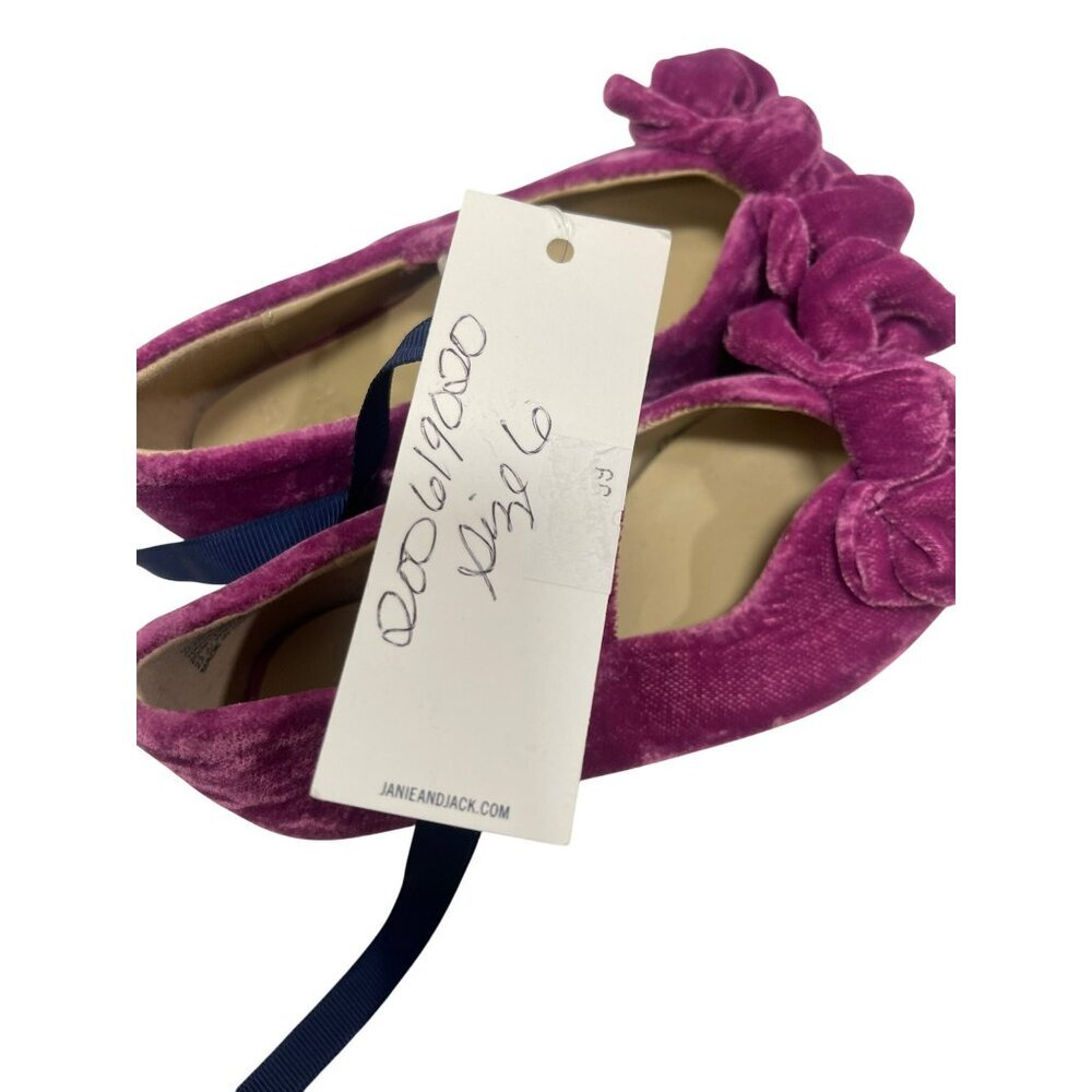 Janie and Jack $69 Velvet Bow-Accent Ballet Flats In Magenta NEW - Picture 8 of 9